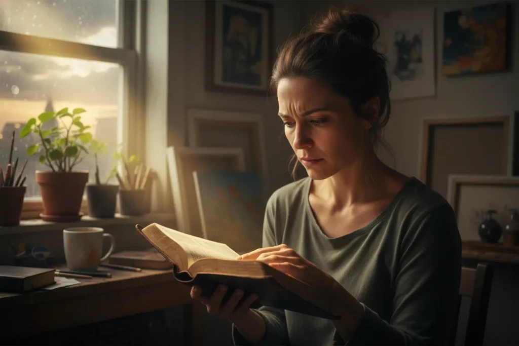 Jovem leitora superando desafios de compreensão bíblica